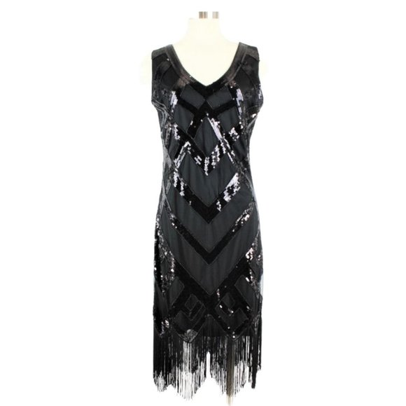 Dresses & Skirts - Roaring Twenties Black Sleeveless Flapper Style Sequined Dress Size Large